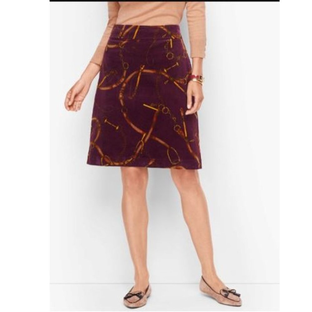 Talbots Equestrian Print Corduroy A-line Skirt 8P